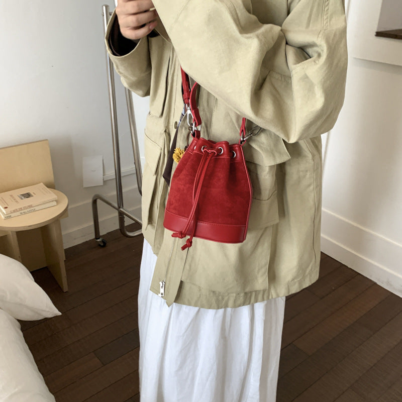 Women's Drawstring Bucket Bag | PU Leather Shoulder Bag with Adjustable Strap