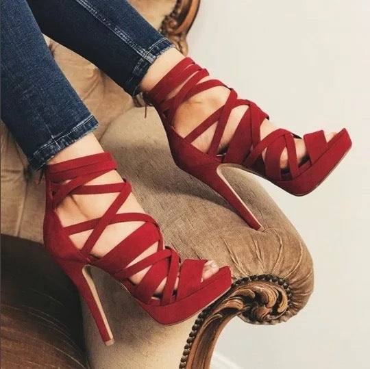 Women's Vintage High Heel Buckle Sandals | Round Toe Platform Heels | PU Leather