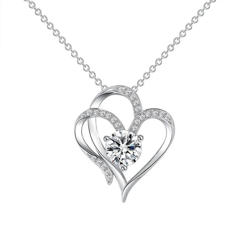 Zircon Double Love Necklace with Rhinestones 💖 Sparkling heart-shaped design for timeless elegance!