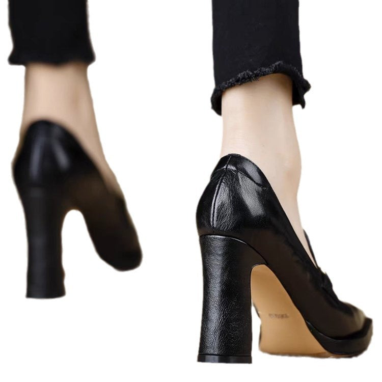 Retro Chunky-Heel Pointed-Toe Professional Women's Pumps | Slip-On Office Heels