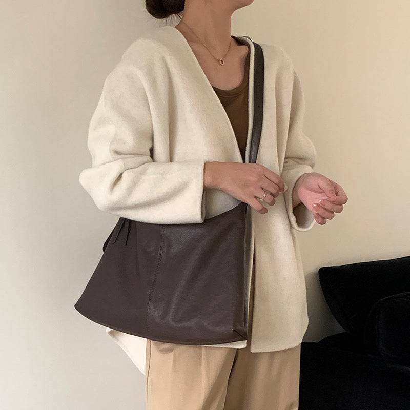Genuine Full-Grain Cowhide Leather Shoulder Tote Bag – Soft Structured Women's Handbag