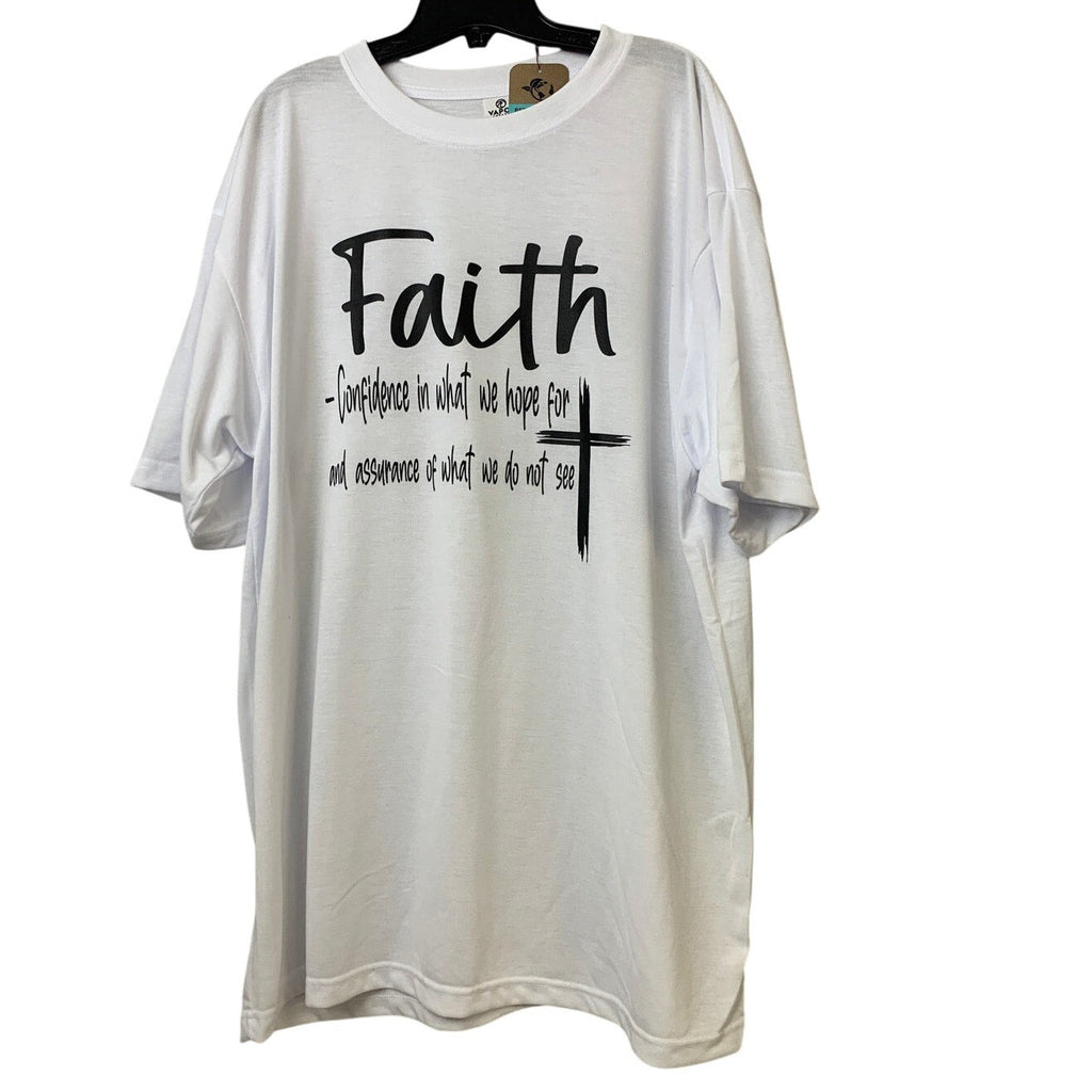 New Hand Printed Mens 2XL White Faith in Jesus Confidence What We Do Not See Tee