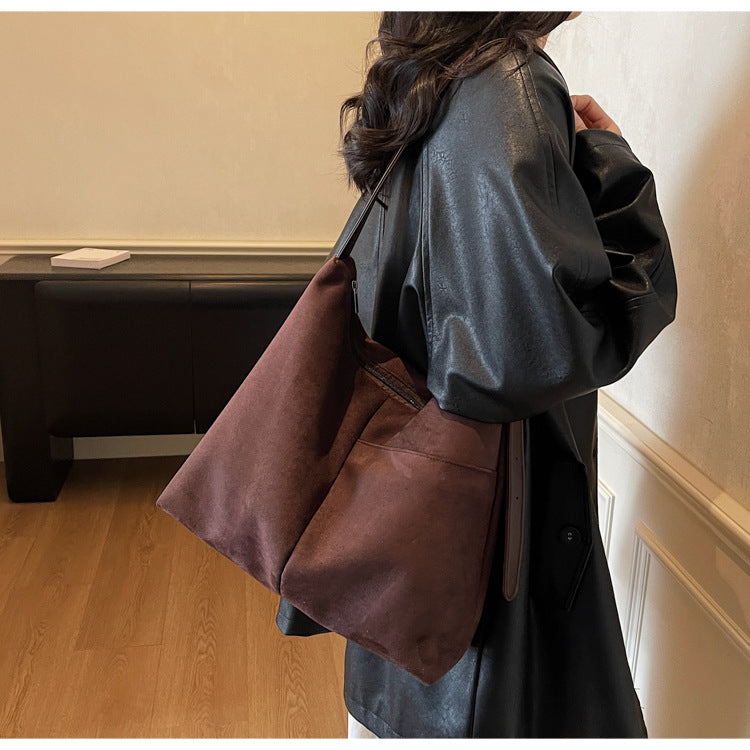 Suede-Look High-Capacity Crossbody Bag – Versatile Everyday Shoulder Bag for Women