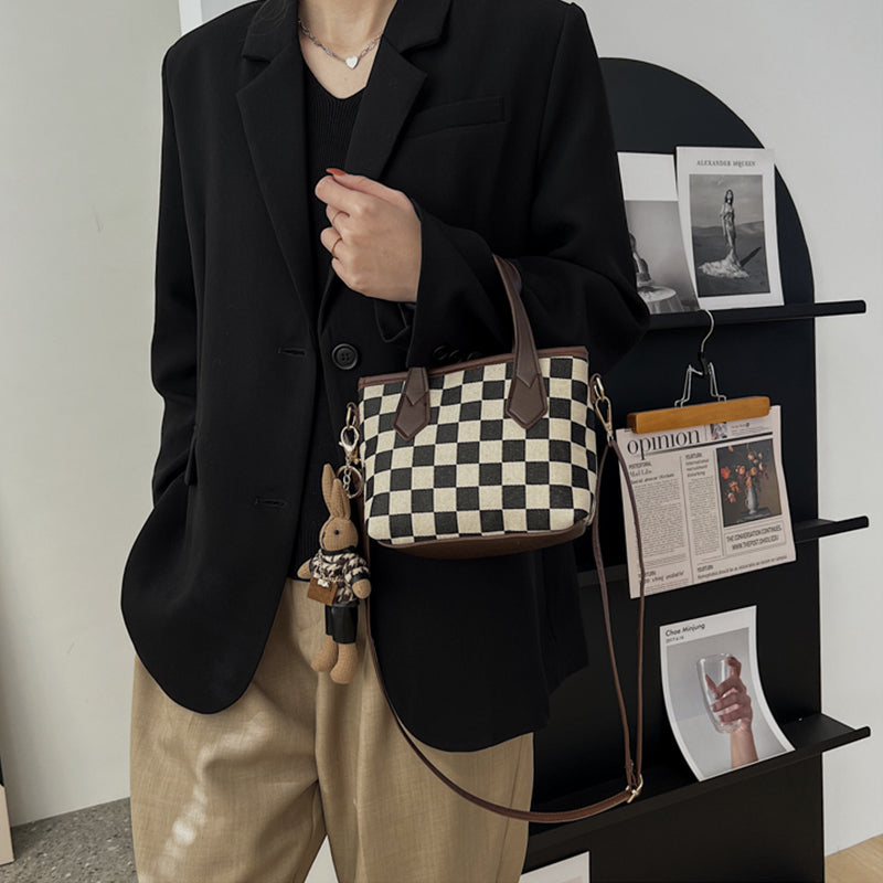 Women's Houndstooth Shoulder Bag | Checkered Wool Crossbody Handbag & Messenger Tote