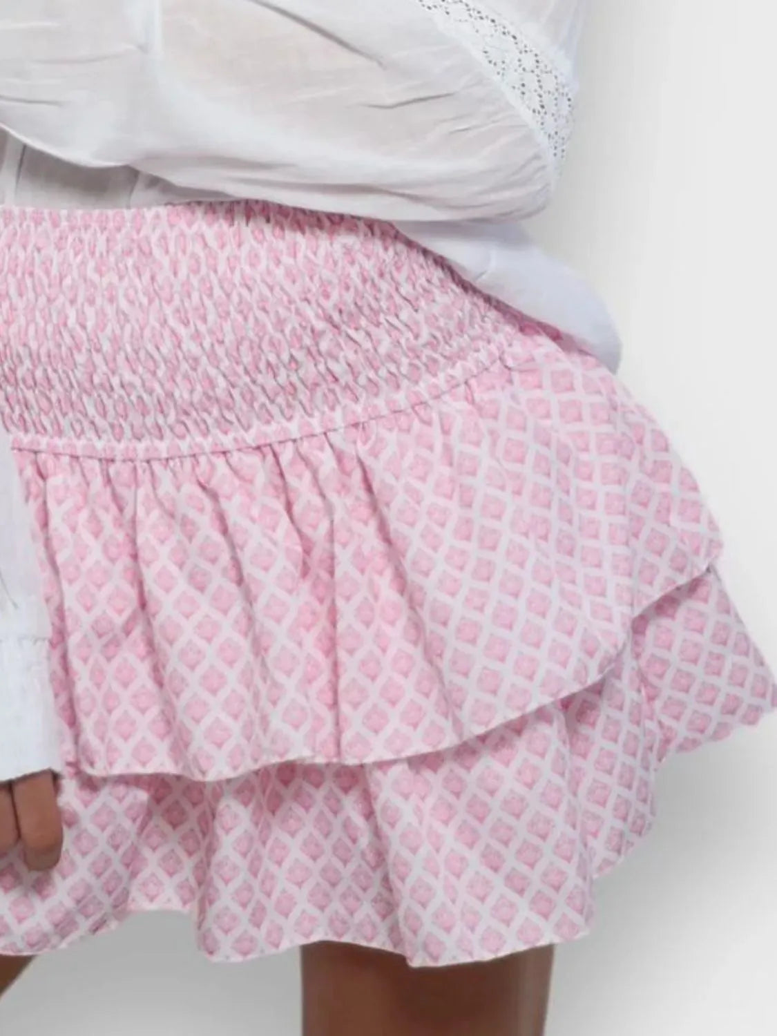 Smocked Wideband Waist Layered Mini Skirt