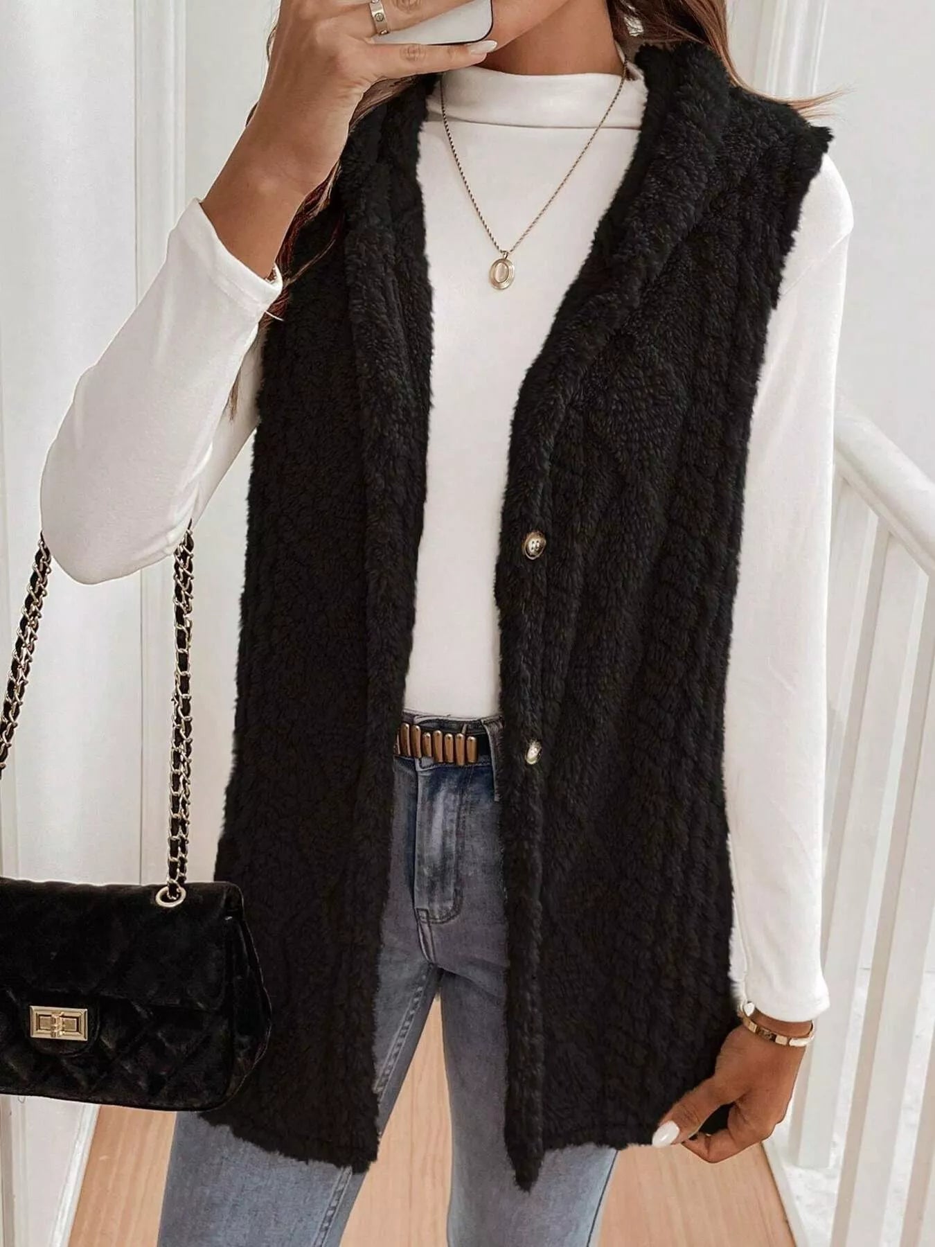 Cozy Sherpa Fleece Hooded Vest Coat