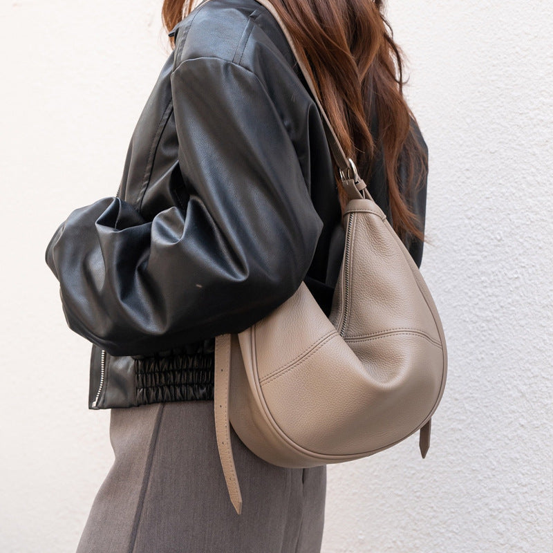 Women's Genuine Leather Oval Crossbody Bag | First-Layer Cowhide Shoulder Bag