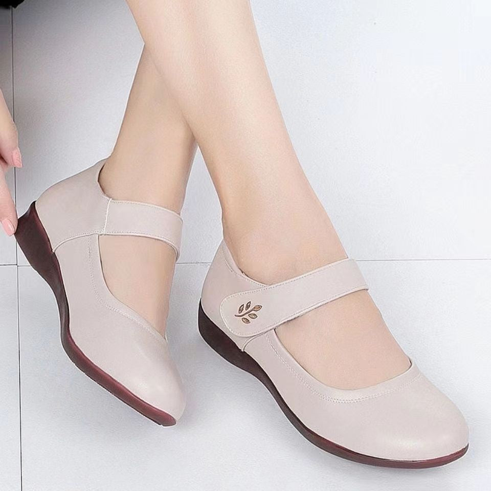 Women's Peep Toe Wedge Heel Shoes – Soft Sole Single Strap Buckle Flats | Black & Off-White