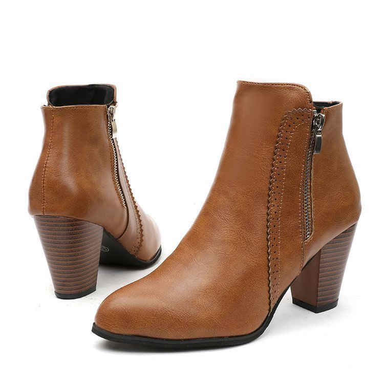 Women's Retro Chunky Heel Ankle Boots – Side Zip Pointed Toe Block Heel