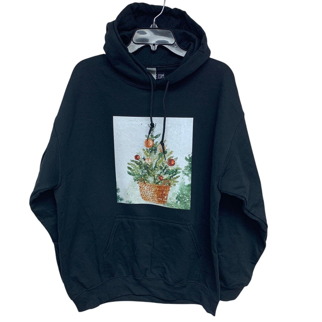 New Hand Printed Womens XL Christmas Tree Holiday Long Sleeve Hoodie Sweatshirt