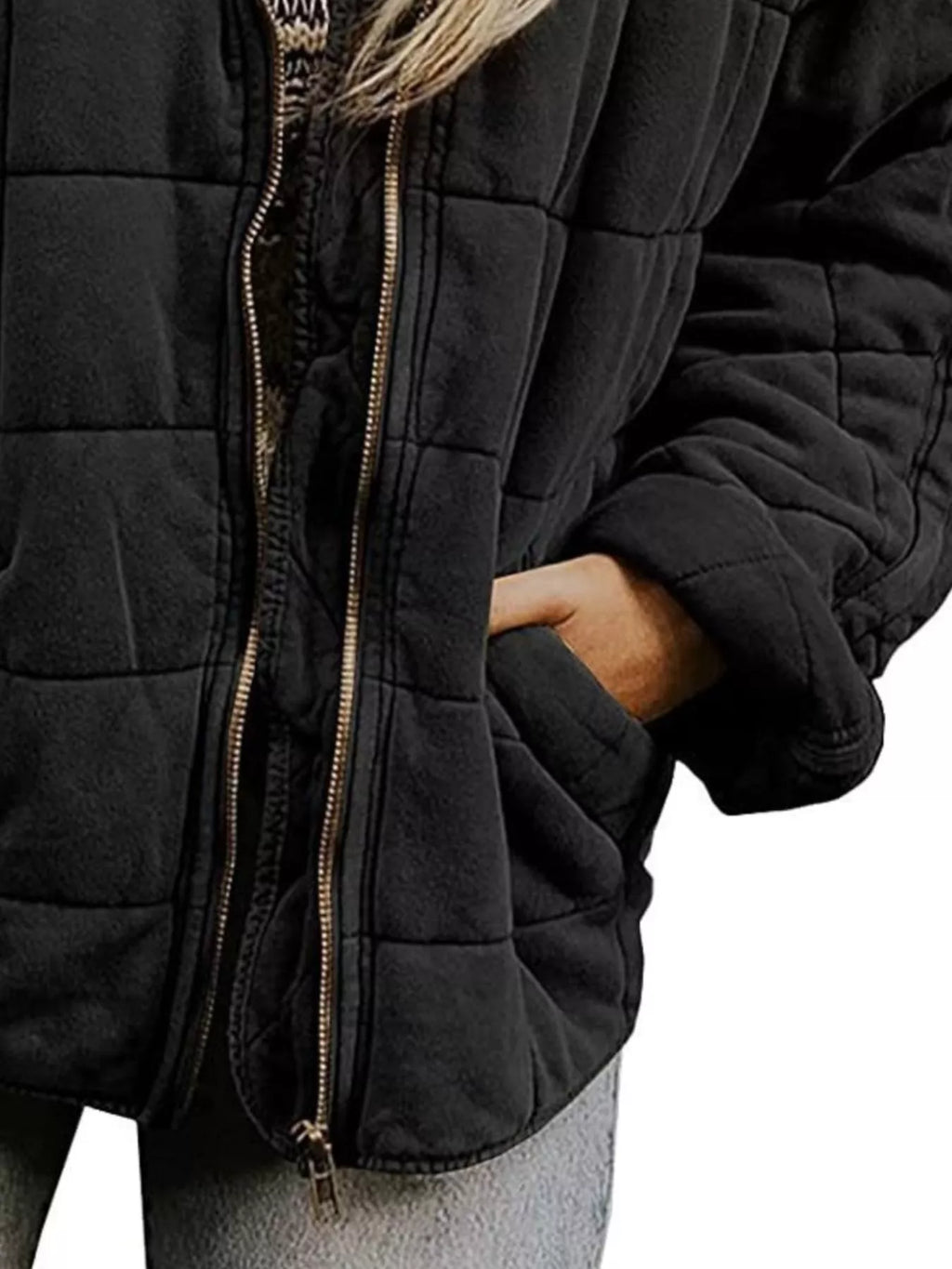 Full Size Zip Up Quilted Bomber Jacket Plus Size