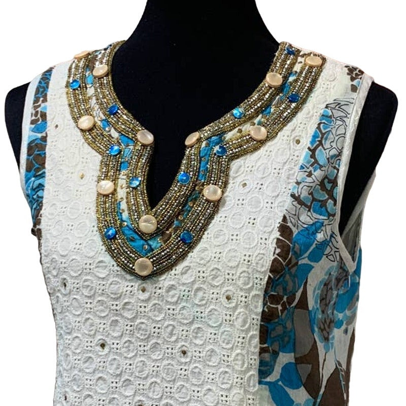 Silk Threads Medium Sleeveless Cotton Fully Lined Beaded Floral Sheath Dress