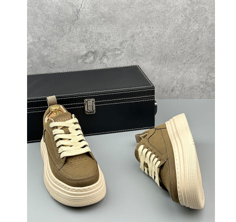 Men's Minimalist Chunky Sole Casual Sneakers | Microfiber Leather Lace-Up Shoes