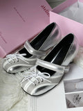 Women's Silver Ballet Flats Thick Sole Casual Slip-On Shoes