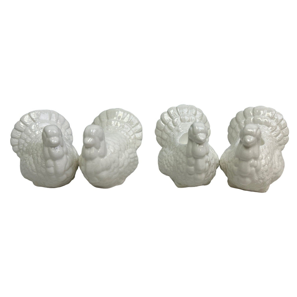 Vintage White Ceramic Thanksgiving Turkey Salt Pepper Shaker Candle Holders