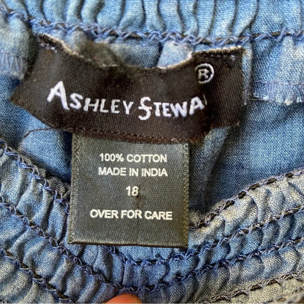 Ashley Stewart Womens Size 16 Blue Off-Shoulder Long Sleeve Smocked Blouse