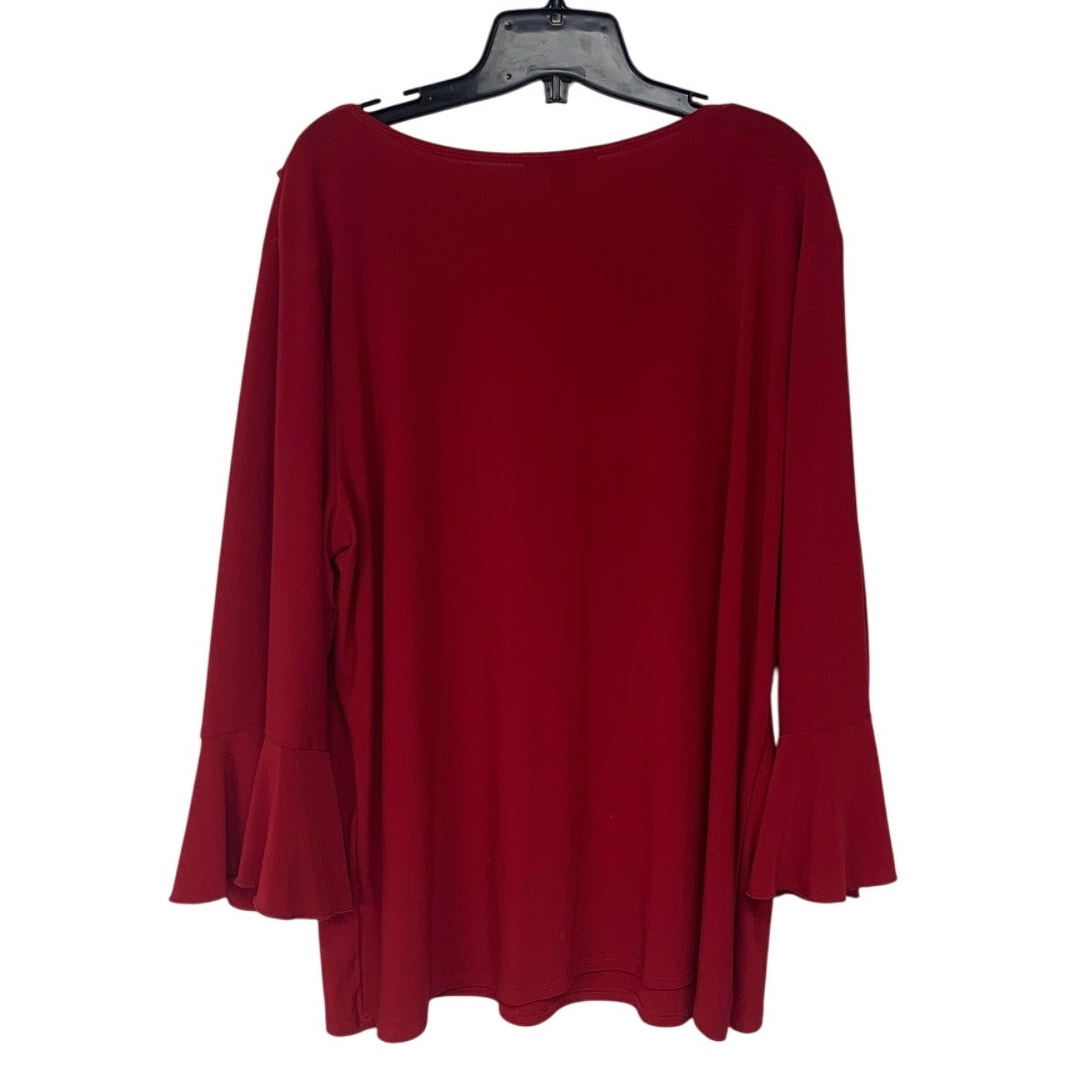 Dress Barn Womens 3X PolySpandex Long Sleeve Red Ruffled V Neck Flowy Blouse