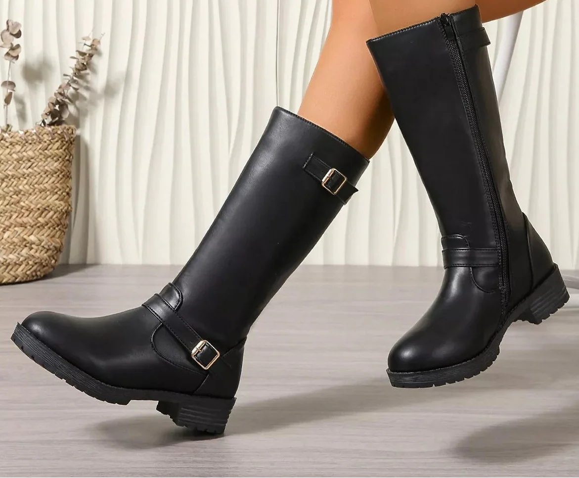 Women's Round Toe Block Heel Boots | Mid Heel Side Zip Ankle Boots