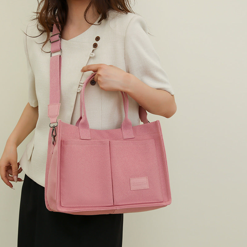 Women's Canvas Tote Bag Large Capacity Multi Pocket Shoulder Crossbody Messenger Bag