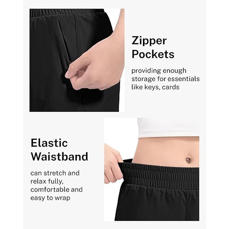 Hasmes Girls Large (12Y) Black Drawstring Waist Zipper Pocket Athletic Shorts
