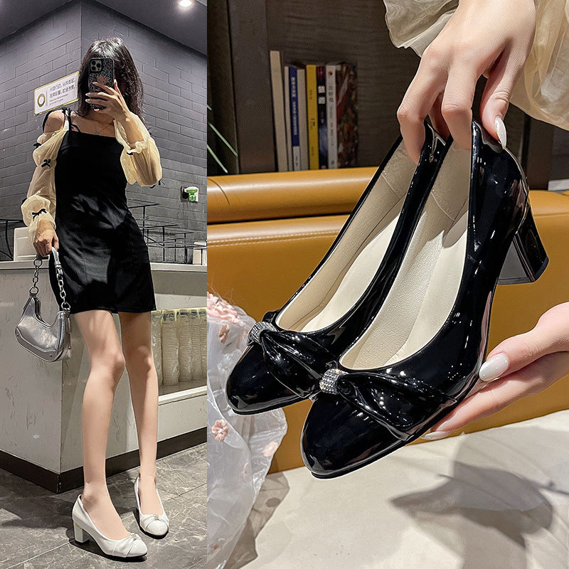Women's Slip-on Block Heel Round-toe Shoes | Korean Style PU Flats
