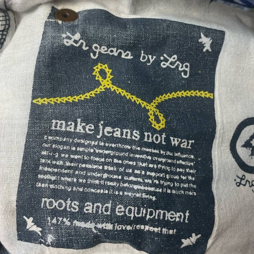LRG Geans Womens Large 34 US 14 Make Jeans Not War Cutoff Denim Blue Jeans