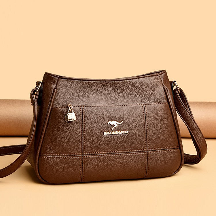 Women's PU Leather Crossbody Bag – Patchwork Shoulder Bag with Multi-Pocket Organizer