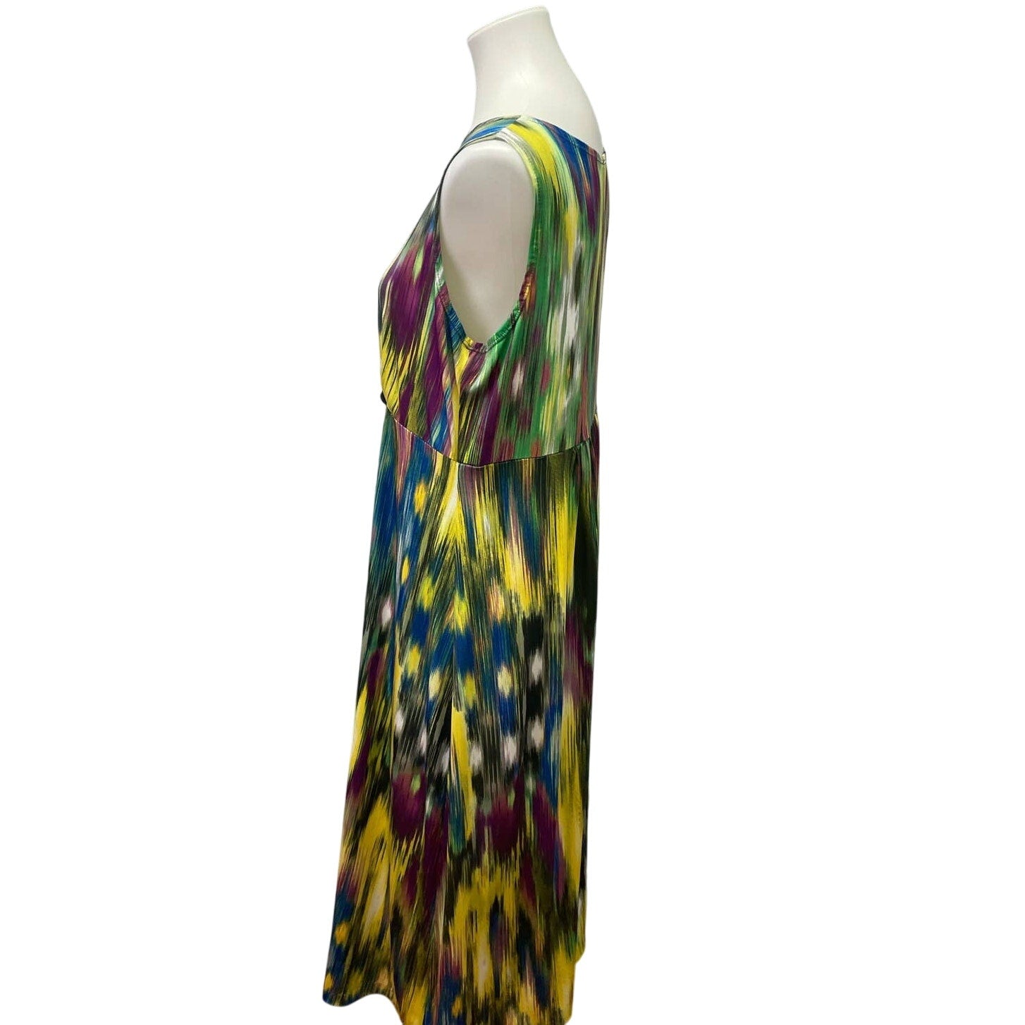 Elementz Large Long Watercolor Stripe Sleeveless Deep VNeck Polyester Maxi Dress