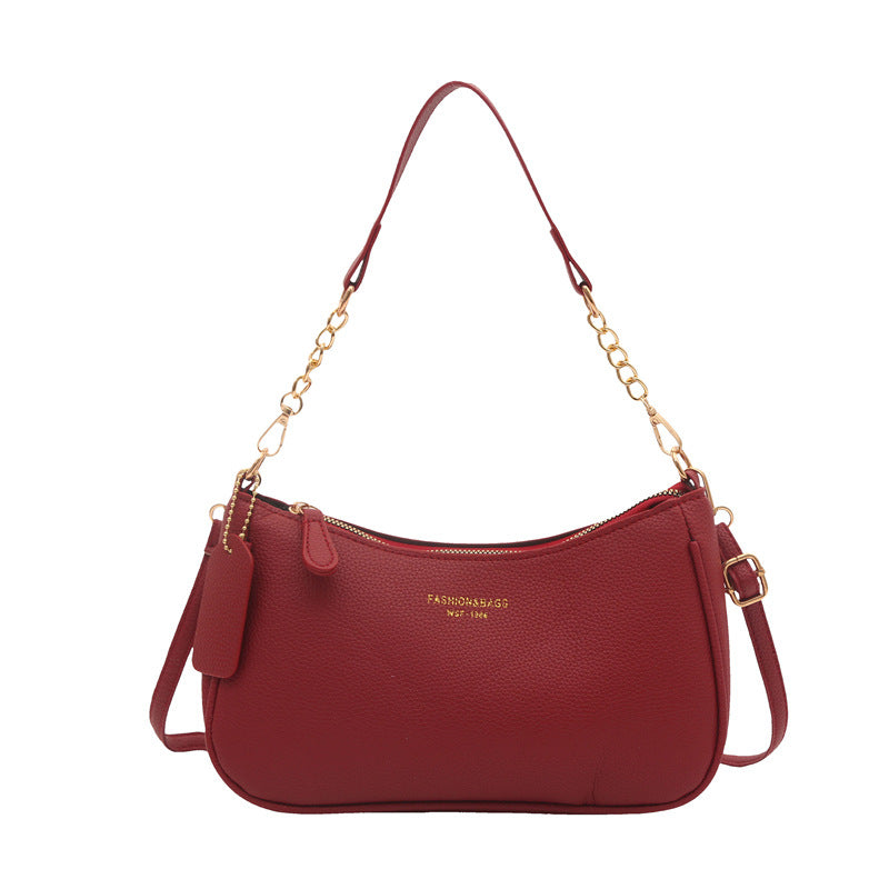 Solid Color Shoulder Bag with Zipper