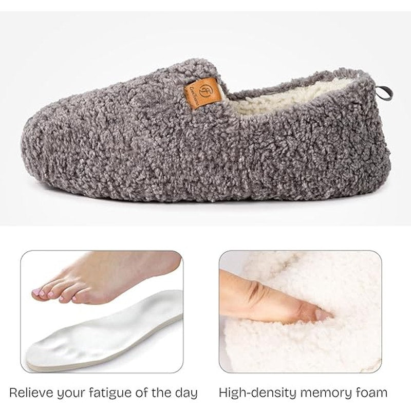 New EverFoams Womens 5/6 Gray Soft Curly Full Memory Foam Lightweight Slippers