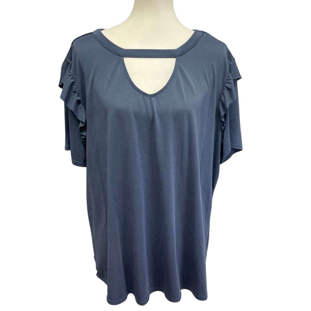 Terra & Sky Womens Plus Size 2X Short Ruffled Sleeve Flowy Keyhole Top Blouse