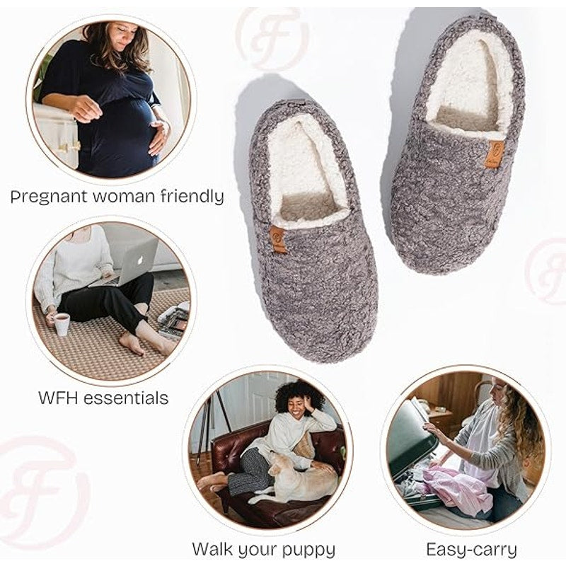 New EverFoams Womens 5/6 Gray Soft Curly Full Memory Foam Lightweight Slippers