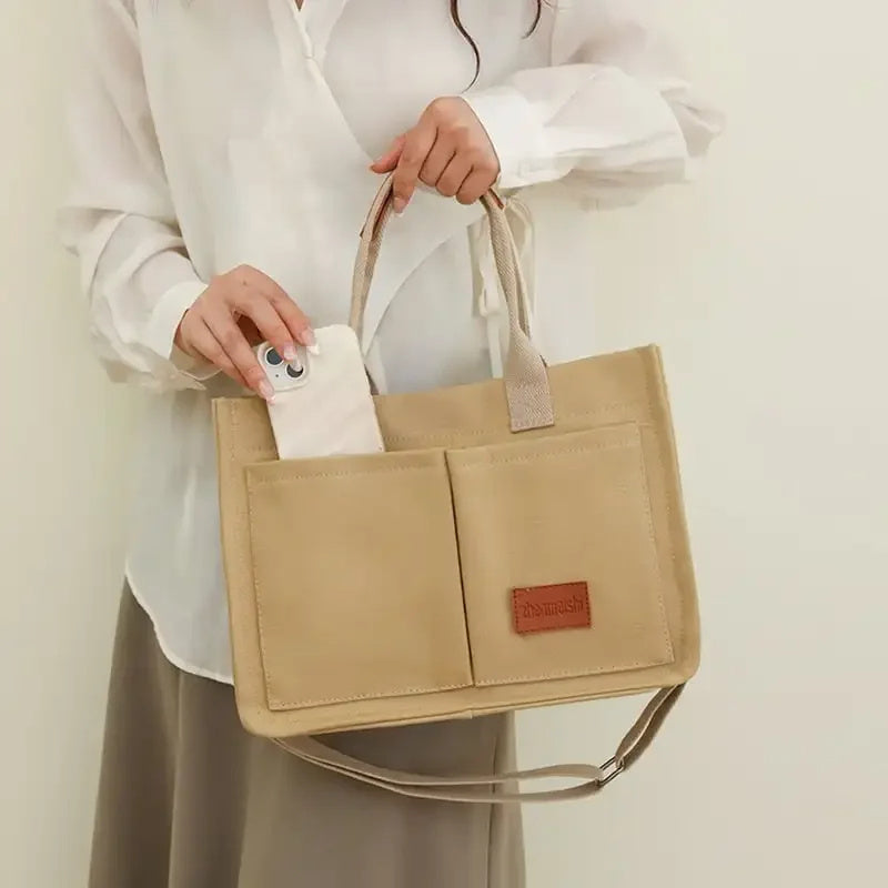 Women's Canvas Tote Bag Large Capacity Multi Pocket Shoulder Crossbody Messenger Bag