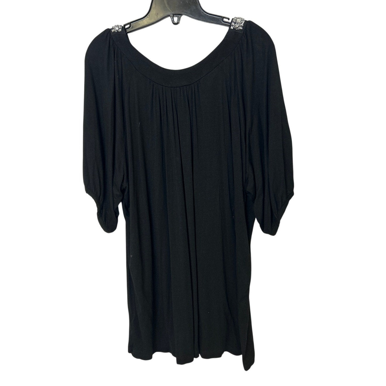 Avenue Womens Size 22/24 Black Beaded Rhinestone Collar Short Sleeve Blouse