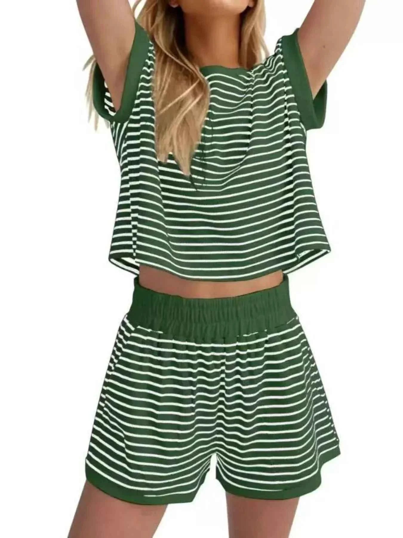 Striped Chic: Plus Size Top & Shorts Set