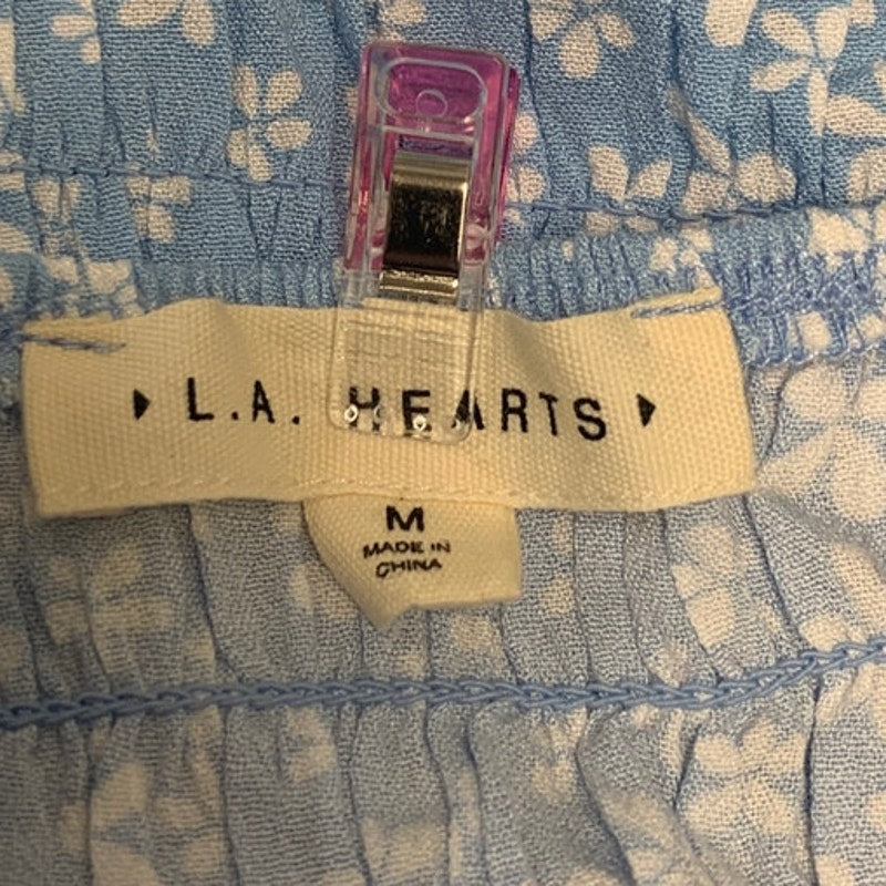 LA Hearts Womens Medium Ruffled Long Sleeve Cropped Floral Smocked Blouse Shirt