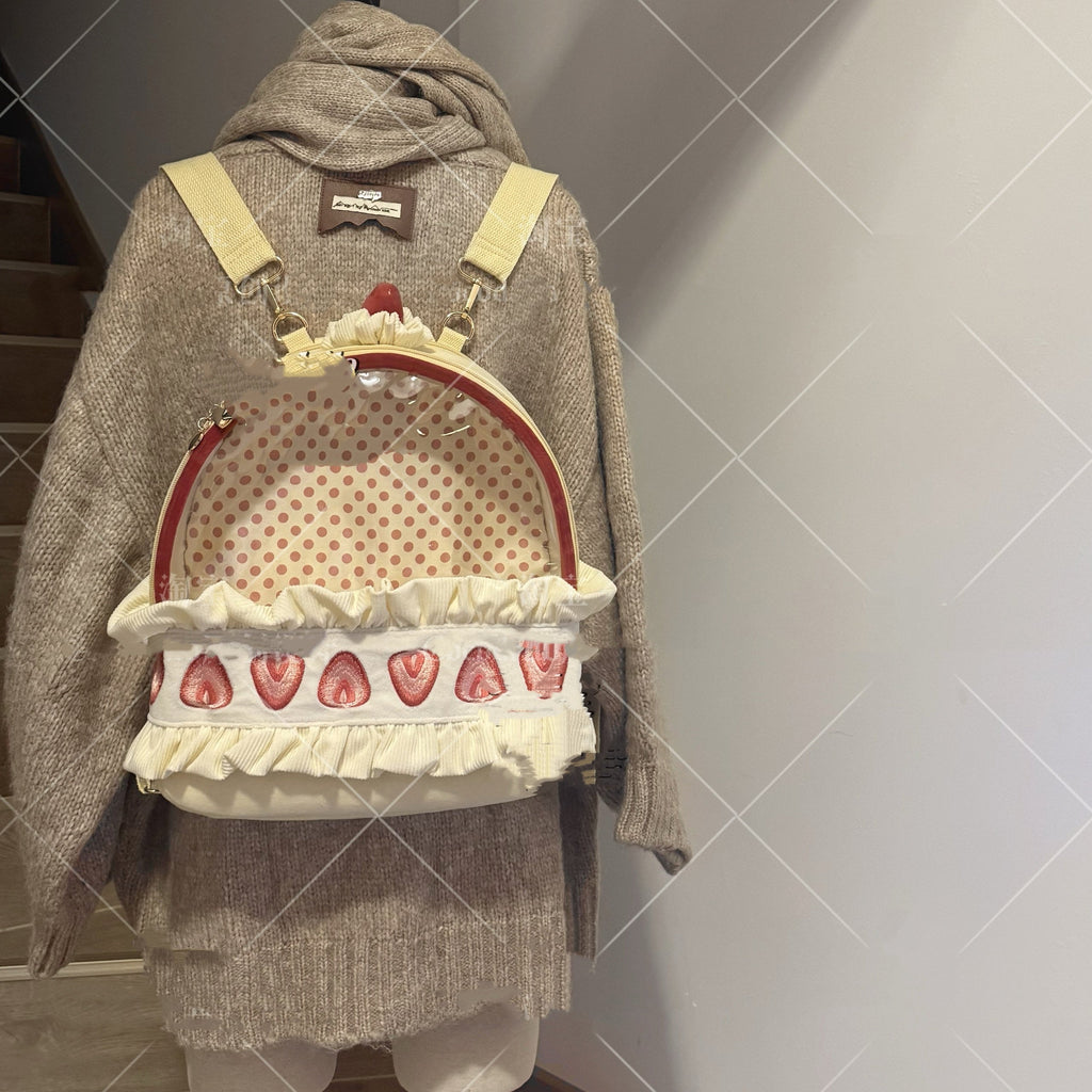 Strawberry Cream Cake Plush Backpack – Cute Kawaii Suede Bag for Women