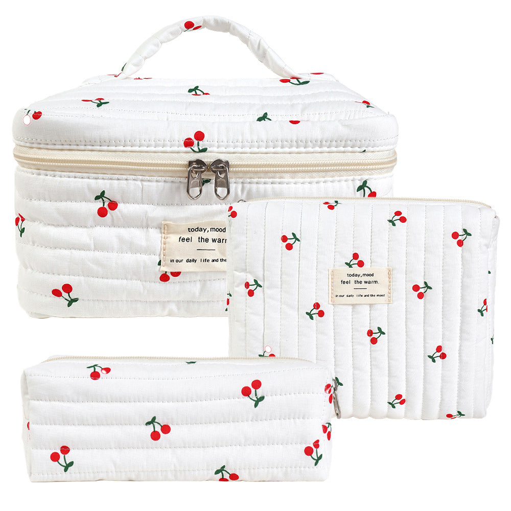 Large Capacity Cherry Print Makeup Storage Bag - Portable Cosmetic Organizer