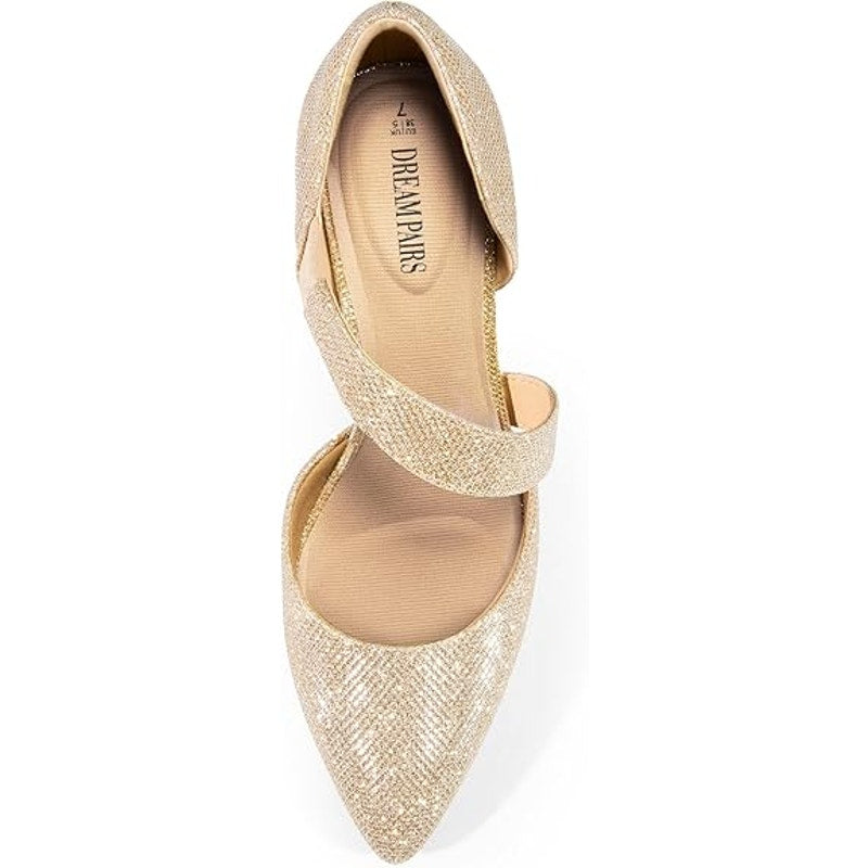 Dream Pairs Womens Size 7.5 Gold Glitter 3" Heels Pointed Closed Toe Shoes