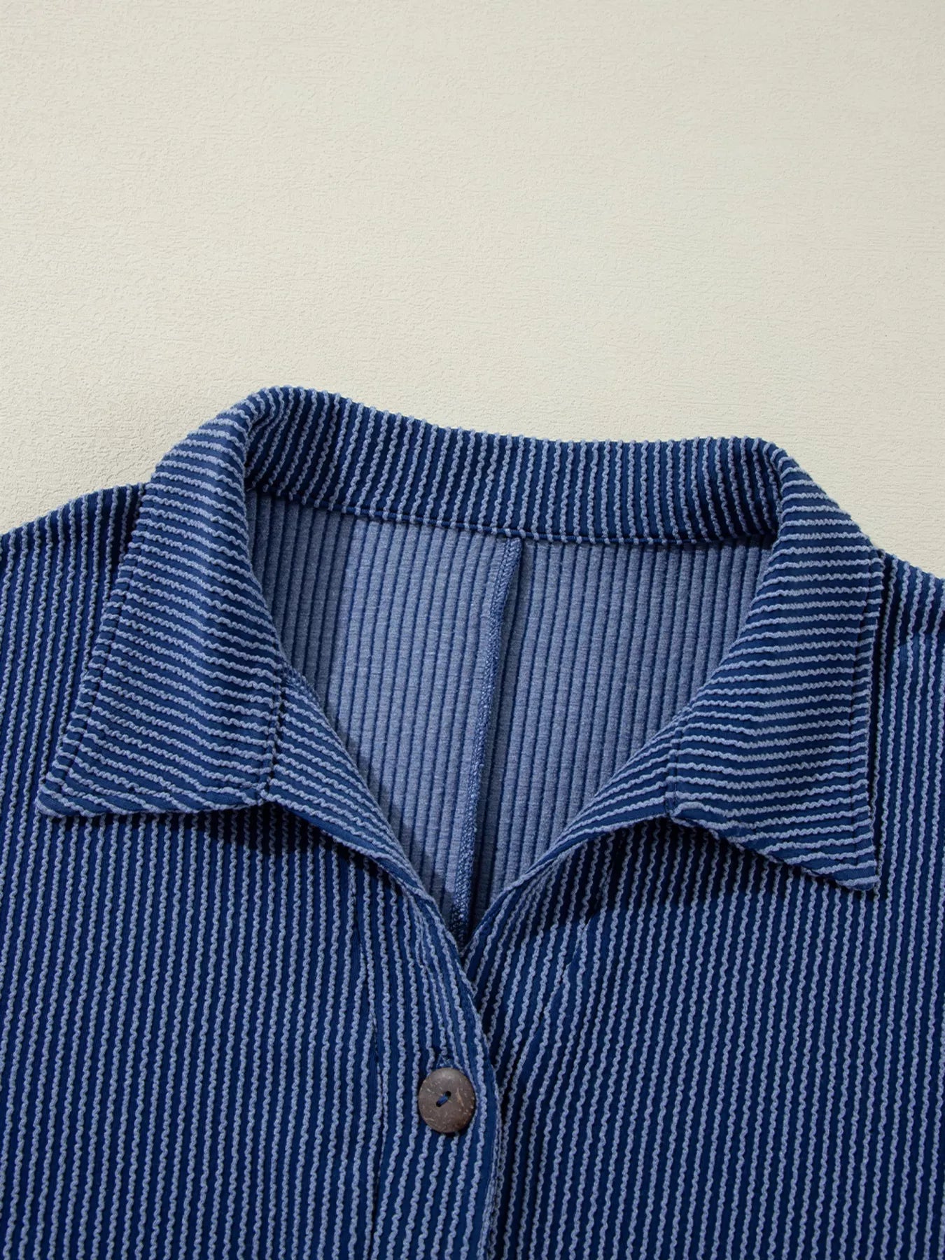 Oversized Twist Ribbed Collared Henley Top with Roll Up Sleeve