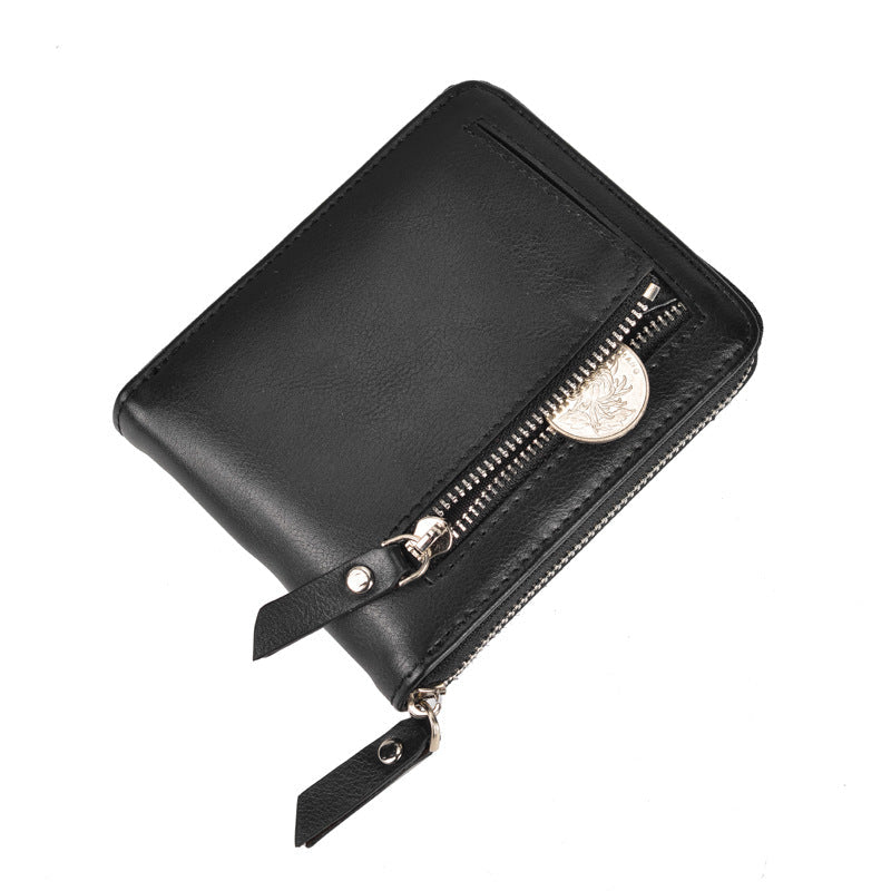 Men's Retro Multi-Card Zipper Wallet – PU Leather Slim Bifold with Coin Pocket