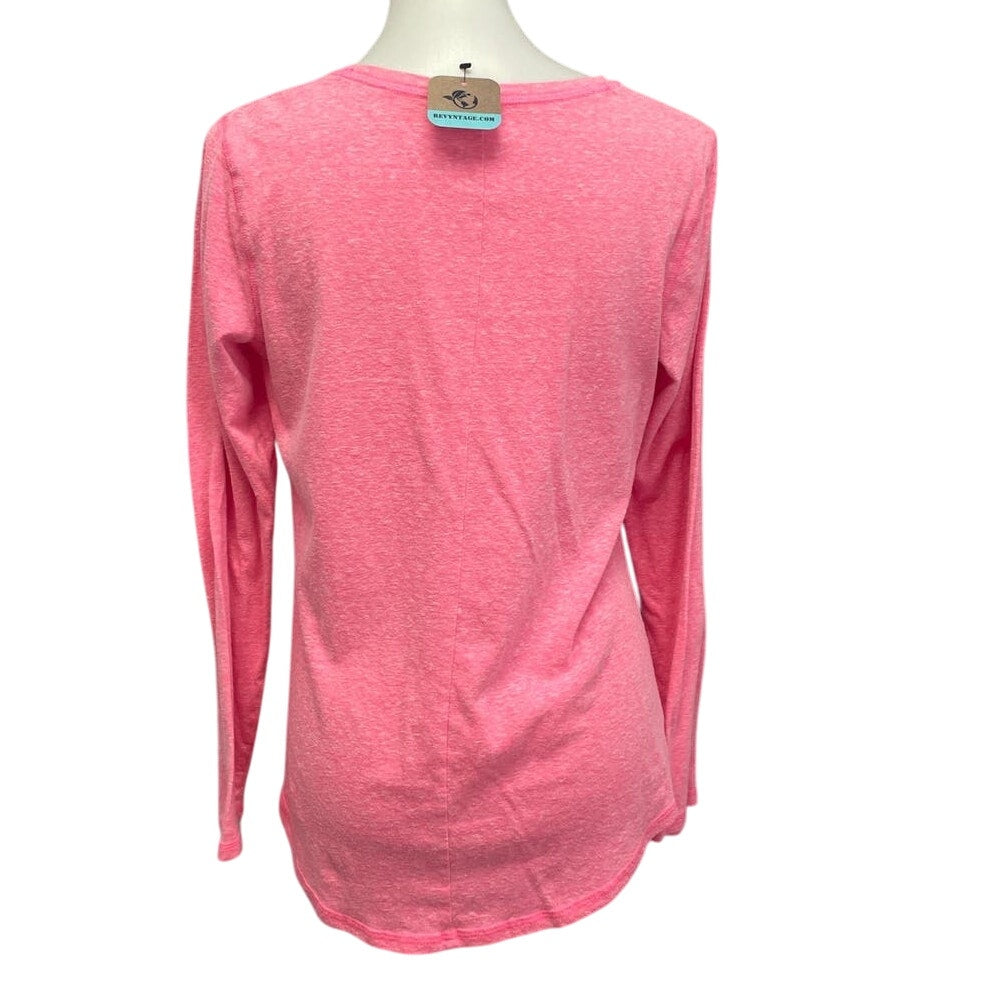 Hand Printed Upcycled Womens Medium Planet Earth Long Sleeve Crew Tee Shirt