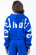 American Bazi Letter Graphic Long Sleeve Drawstring Cropped Hoodie