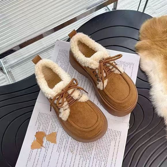 Women's Fleece-Lined Chunky Sole Shoes - Korean Style Comfort Flats