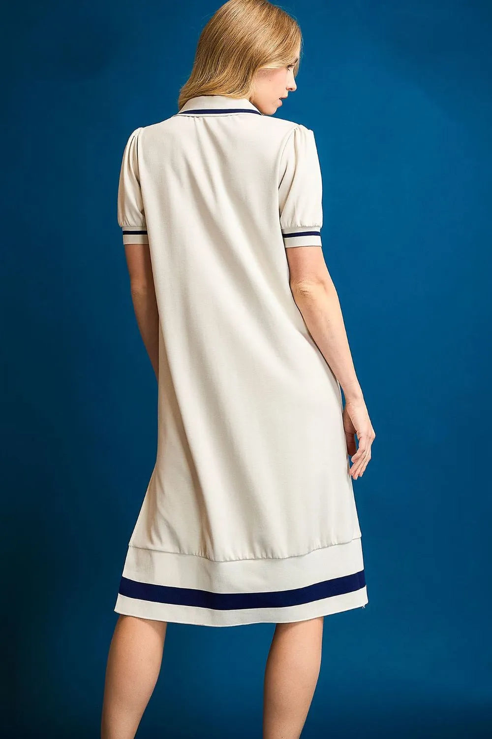 Umgee Side Slit Contrast Trim Short Sleeve Dress