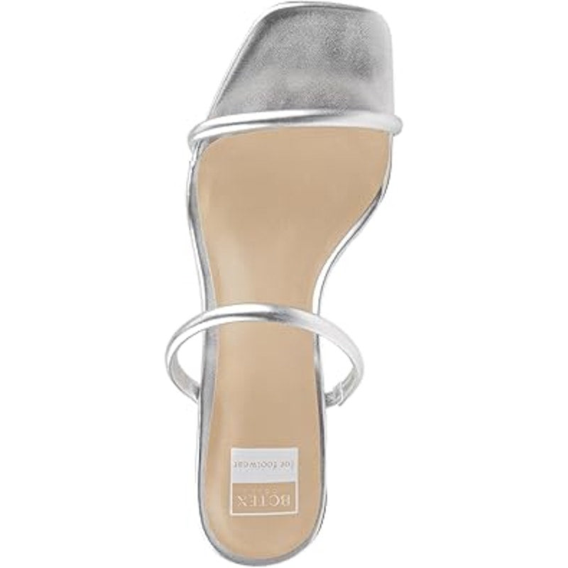 BCTEX COLL Womens Size 10 Silver Chunky 3" Heel Slip On Sandals 2-Strap Shoes