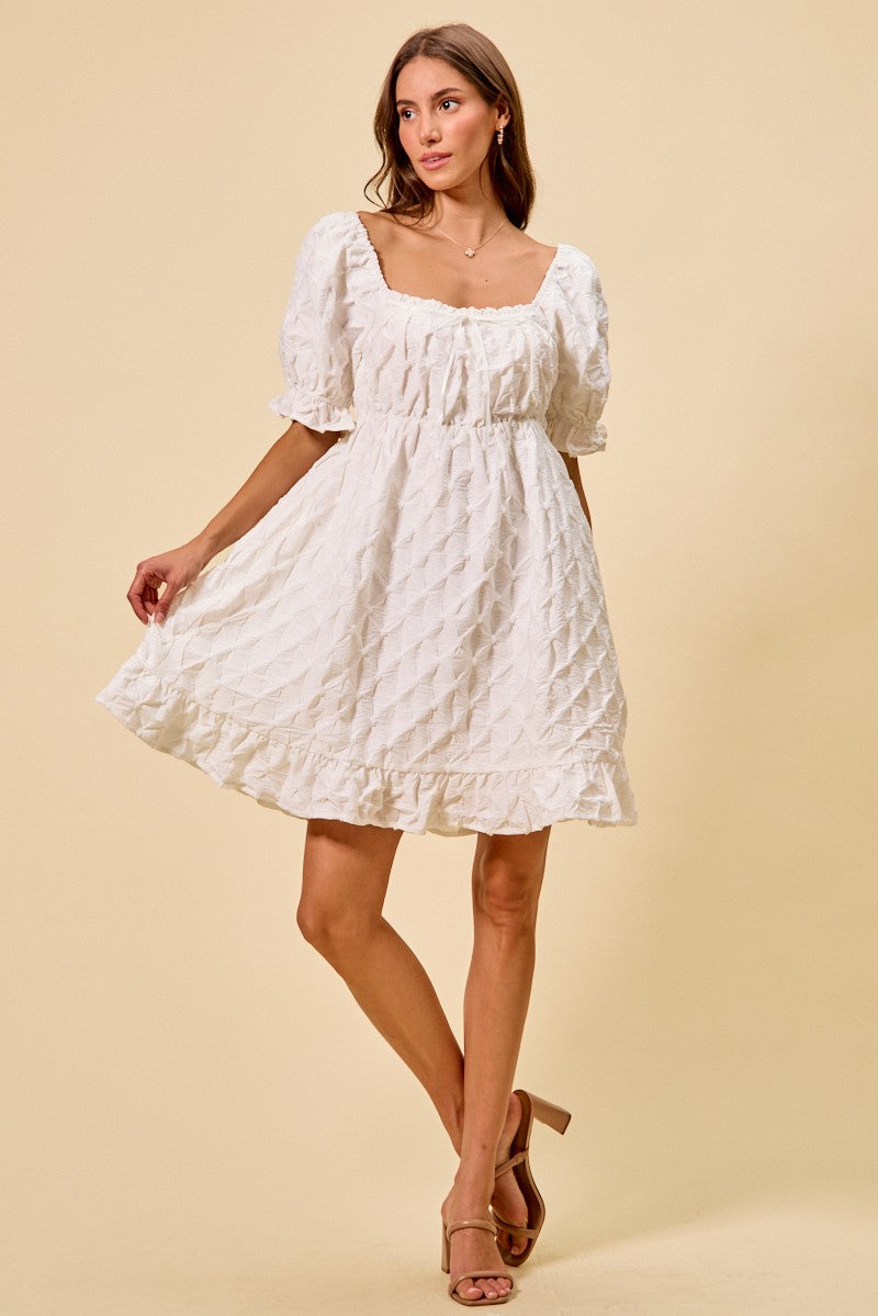 SO ME Texture Woven Ruching On Bust Mini Dress