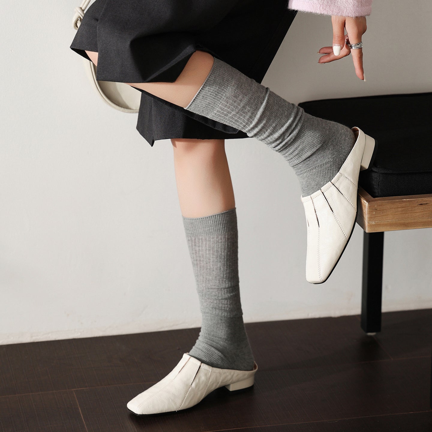 Women's Washed Cowhide Square-Toe Mules | Low Block Heel Backless Shoes