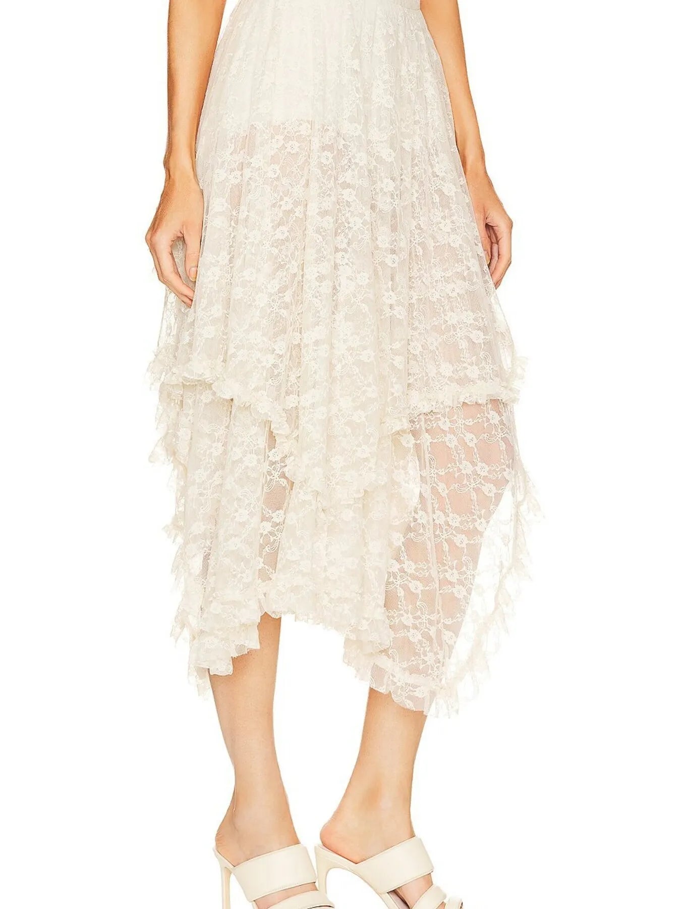 Asymmetrical Lace Midi Skirt