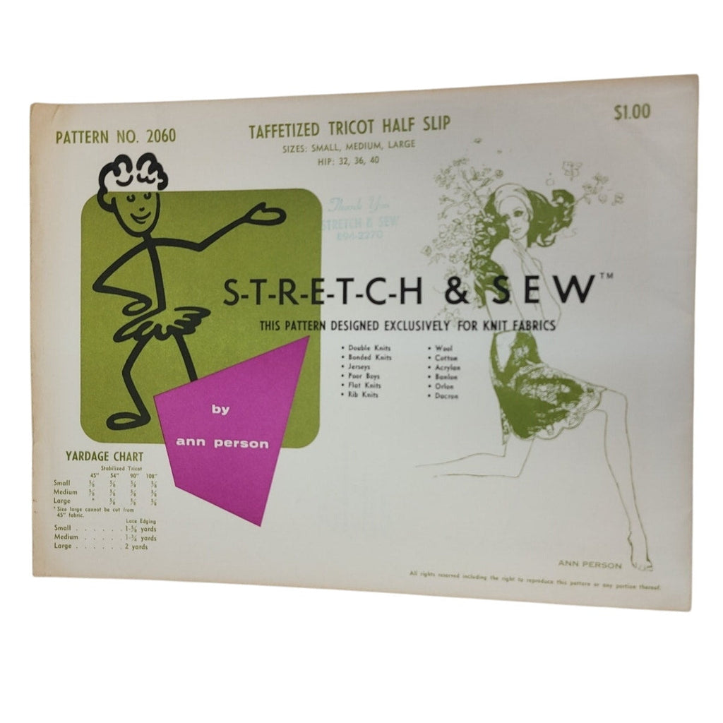Vintage 1967 Stretch & Sew 2060 Taffetized Tricot Half Slip Uncut Sewing Pattern